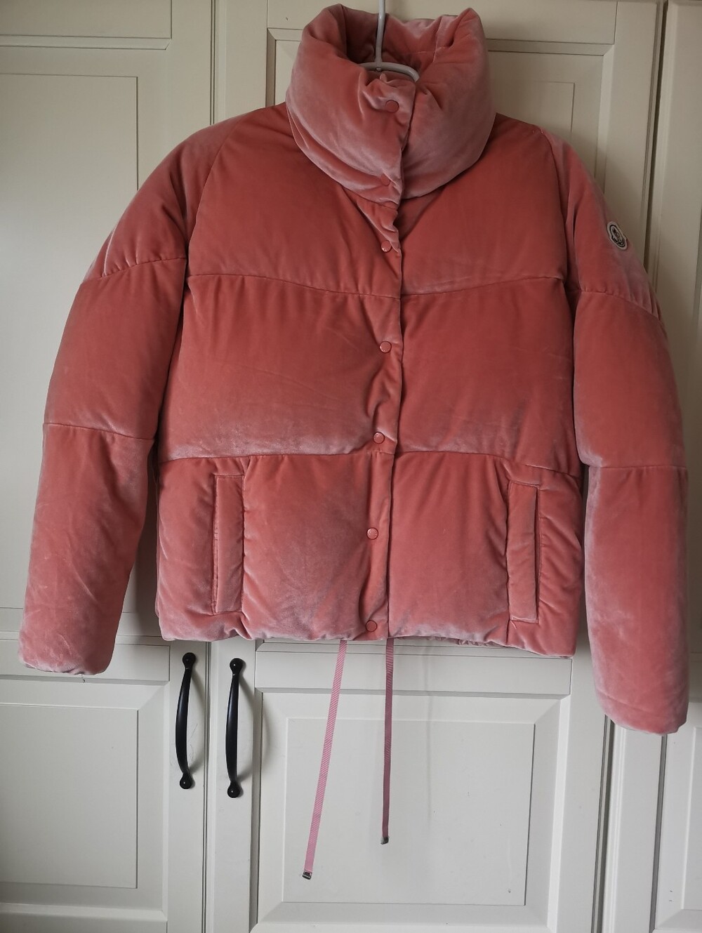 MONCLER Pink Velvet Arriette Puffer Jacket Goose Down Sz 1 Small